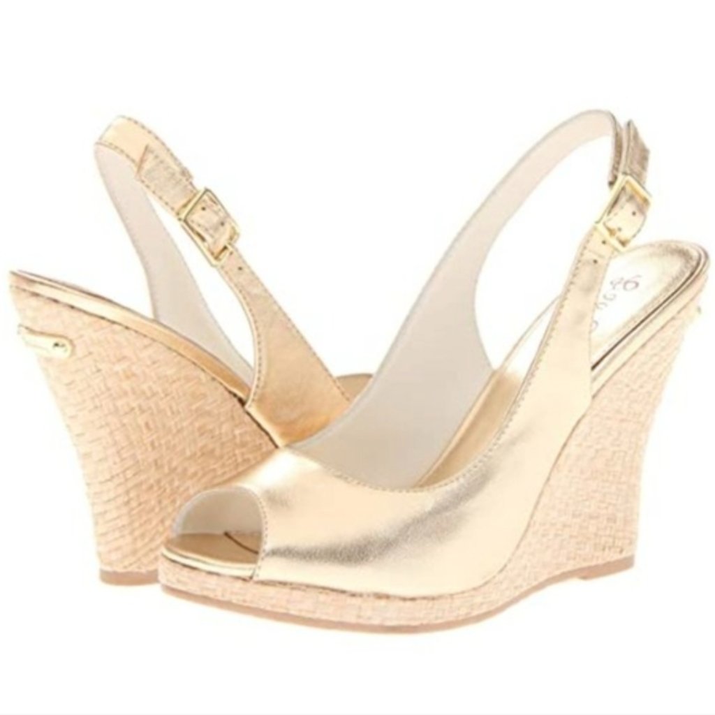 Lilly Pulitzer Gold Peep-Toe Slingback Wedges
